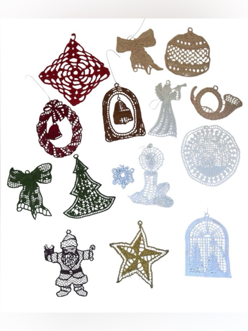 HANDMADE LACE CHRISTMAS TREE ORNAMENT BUNDLE HOLIDAY DECOR